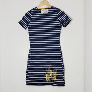 Oceana Blue White Striped Short Sleeve Cotton Blend Casual T-shirt Dress Sz XS